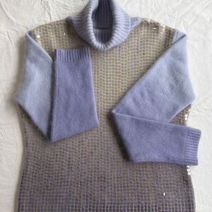 Lucidity Angora Ombré Sequin Sweater XL Cowl neck Lavender Lambswool